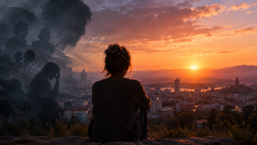 Mujer mirando al horizonte tras el suicidio de un ser querido