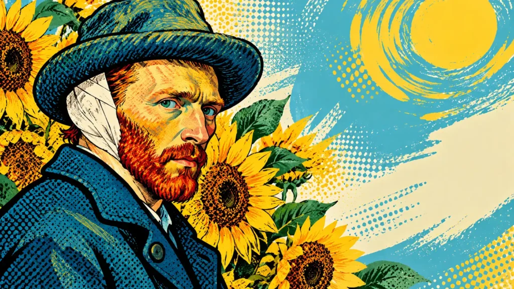 van gogh en estilo por art con girasoles a fondo
