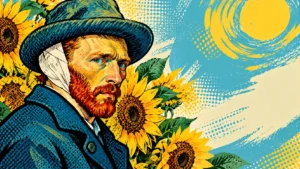van gogh en estilo por art con girasoles a fondo