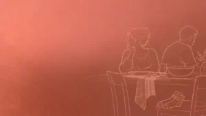 dibujo de una pareja enfadada en un fondo rosa